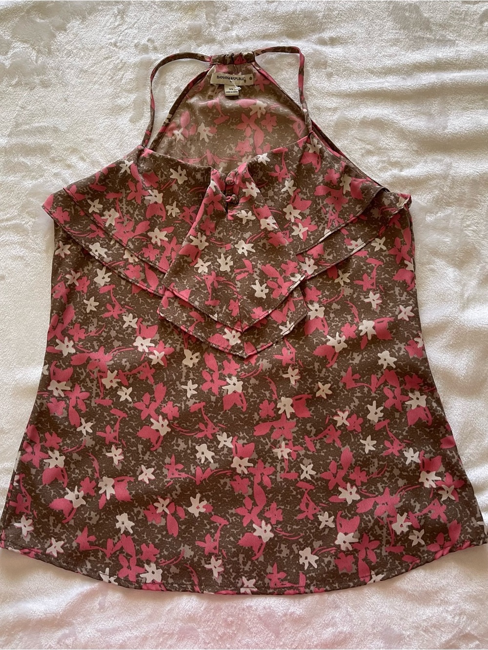 Banana Republic Brown Floral Halter Camisole with Pink and Cream Accents